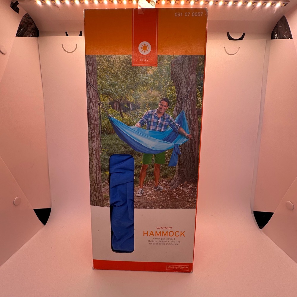 Summer Hammock Hanging Kit Included Blue Polyester Lightweight Portable Backyard